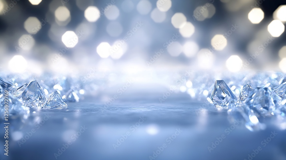 Aufkleber Close up view of sparkling ice crystals on a smooth surface with a dreamy bokeh effect : Generative AI