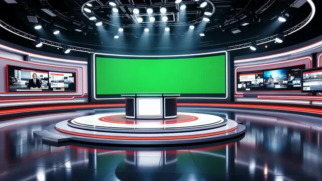 Futuristic 3D Virtual News Studio with Green Screen Technology