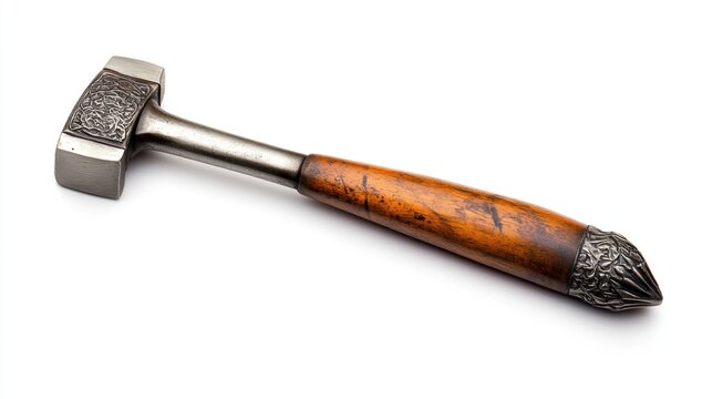 Ornate antique hammer isolated on white background. Possible use in a history, antique, or craft-related context