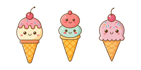 collection of flat illustrations of ice cream icons