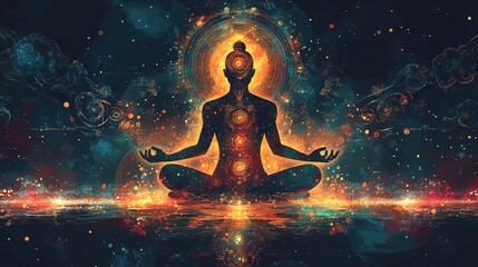 Obraz premium A spiritual glowing design of radiant meditation symbols with serene patterns