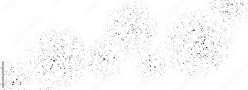 Poster black dotted concentric circles pattern. rippled sound wave rings background. radial halftone abstra