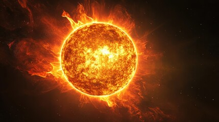Obraz premium A vibrant depiction of the sun, showcasing its fiery surface and solar flares.