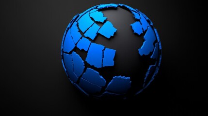Cracked Blue Earth's Globe with Dark Background and Fragmented Texture