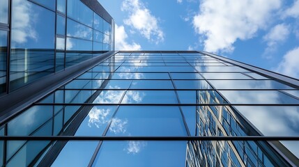 Obraz premium Reflection of a bright sky on modern glass buildings showcasing innovation and the future of architecture : Generative AI