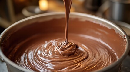 Rich Melted Chocolate Swirling in a Large Bowl for Baking Delight