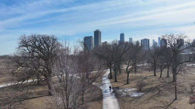 Lincoln Park At Chicago In Illinois United States. Downtown City. Leisure Park Landscape. Lincoln Park At Illinois United States. Metropolitan District. Winter Scenery.