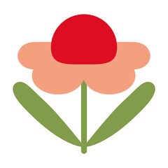 Flat geometric red flower, botanical decoration, spring and summer, modern stylized vector floral illustration