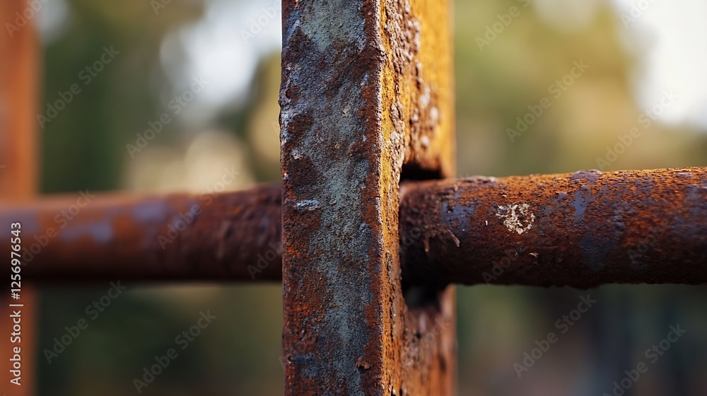 Aufkleber Close Up of Rusty Metal Bars Highlighting Texture and Age in Outdoor Setting : Generative AI