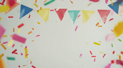 colorful confetti falling with triangular paper flags party celebration background
