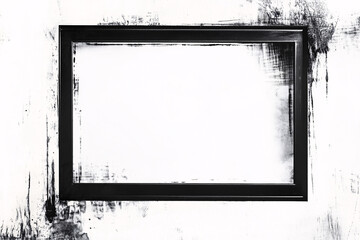 black and white grunge frame border with copy space  for text or image  on distressed white wall background