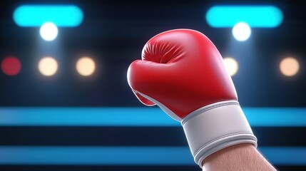 A determined fist in a boxing glove raised high.