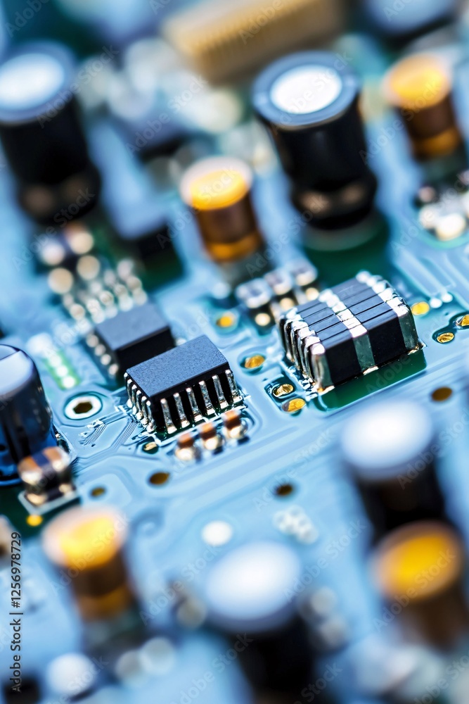 Poster Computer technology on display in electronic circuit board with shallow depth of field