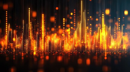Vibrant Abstract Data Visualization with Glowing Orange and Gold Lines
