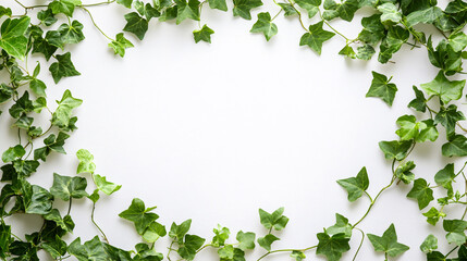 Naklejka premium green ivy leaf frame on white background for wedding invitation or summer flyer design