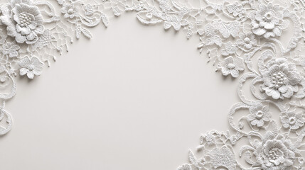 white lace floral border on a white background for wedding or romantic design