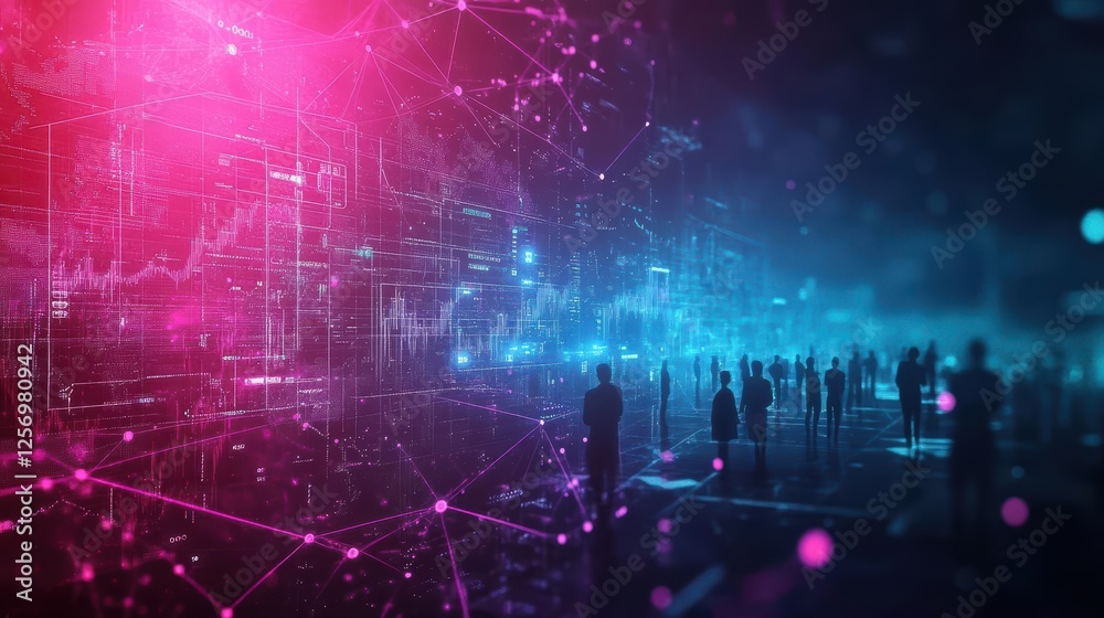 Aufkleber diverse group of people connected by a network of lines and nodes illustrating social connections