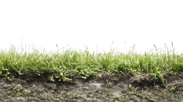 Green grass growing on dirt patch with transparent background - Powered by Adobe