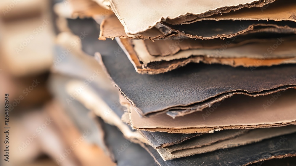 Aufkleber CloseUp of Various Types of Leather Stacked Neatly Showcasing Different Textures and Colors : Generative AI