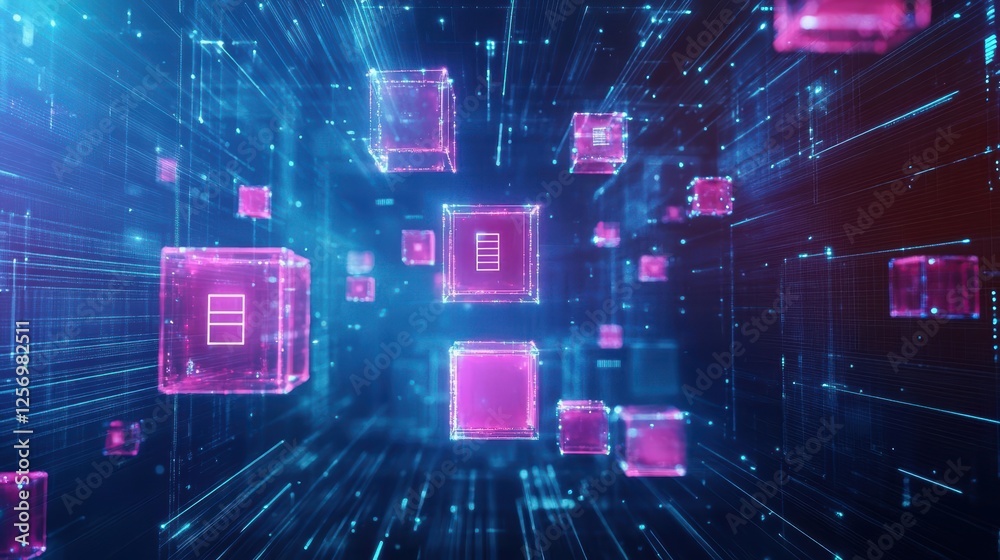 Aufkleber futuristic background featuring pink and blue squares creating a modern digital design concept