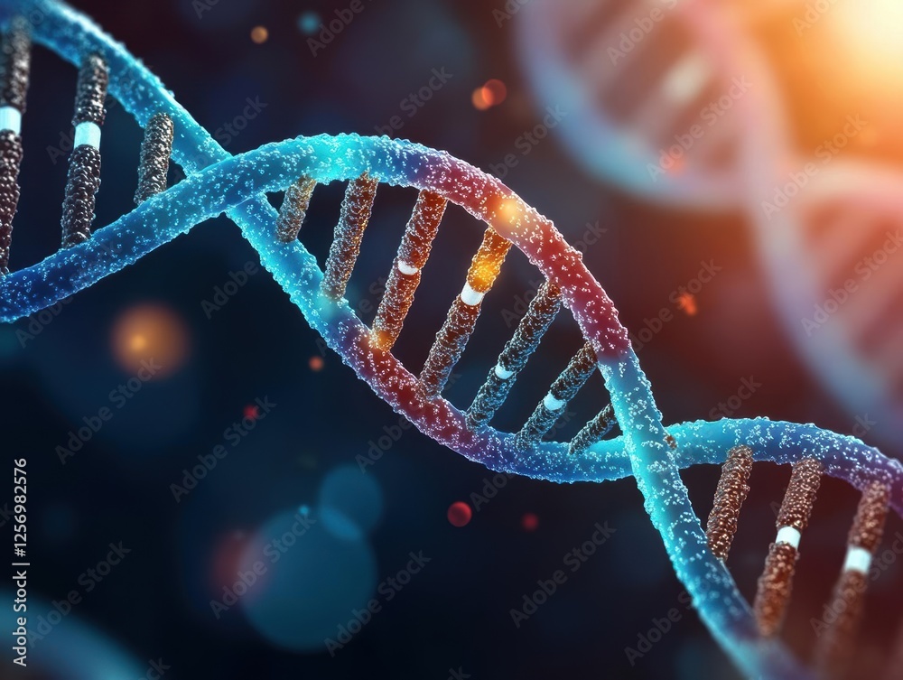 Poster dna double helix structure with a bright colorful background for scientific and educational purposes
