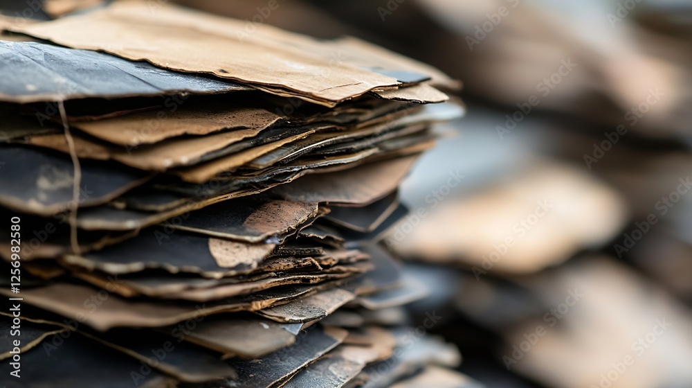Poster Stacked Old Paper Sheets in Close Up View Showcasing Textured Surface and Layering Detail : Generative AI