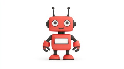 Obraz premium Cheerful red robot character standing on a white background, ready for playful interaction