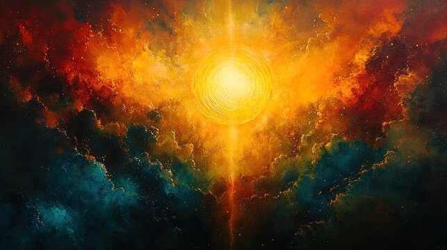 A serene glowing abstract blending icons of devotion with radiant peaceful tones