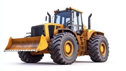 Yellow Tractor, Front View, Isolated, Construction Vehicle, 3D Model