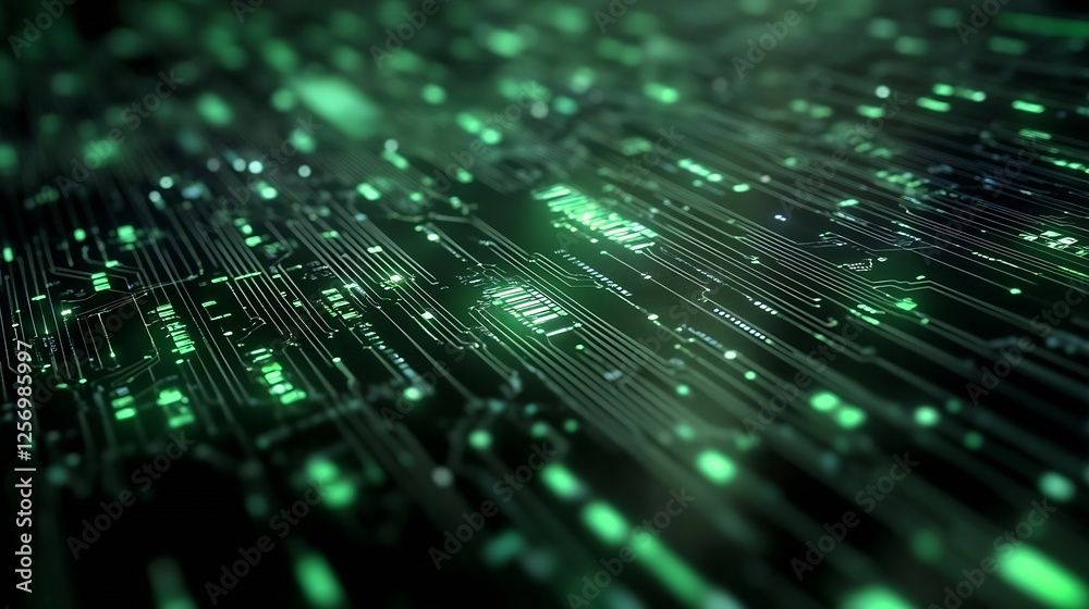 Poster Abstract Digital Technology Background with Green Circuit Board Patterns : Generative AI