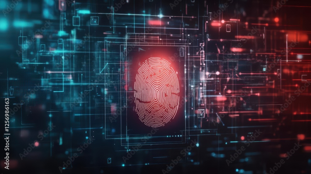 Aufkleber Fingerprint imprint on a digital background representing identity and security concepts