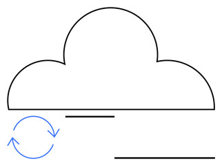 Cloud outline with circular arrows indicating data syncing. Ideal for cloud computing, storage, internet, technology, data transfer, synchronization, digital systems. Abstract line flat metaphor