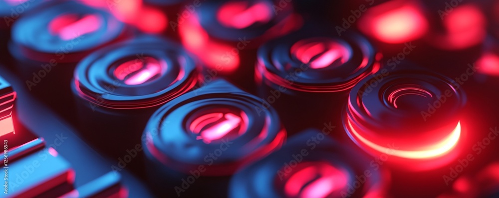 Poster Futuristic pattern created by glowing cylinders in abstract technological background