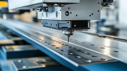 Metal products being bent on a bending machine, symbolizing precision and industrial transformation. A factory setting with a blurred modern background representing innovation and progress in manufact