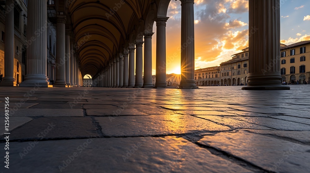 Aufkleber stunning sunset illuminating the historic architecture and cobblestone streets beneath a beautiful a