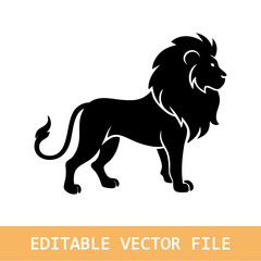 Majestic black silhouette lion roaring, logo icon, illustration, transparent