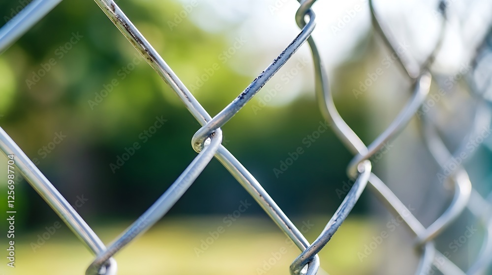 Aufkleber Close up view of chain link fence with blurred natural background reflecting vibrant colors : Generative AI