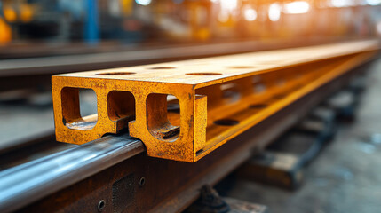Metal products being bent on a bending machine, symbolizing precision and industrial transformation. A factory setting with a blurred modern background representing innovation and progress in manufact