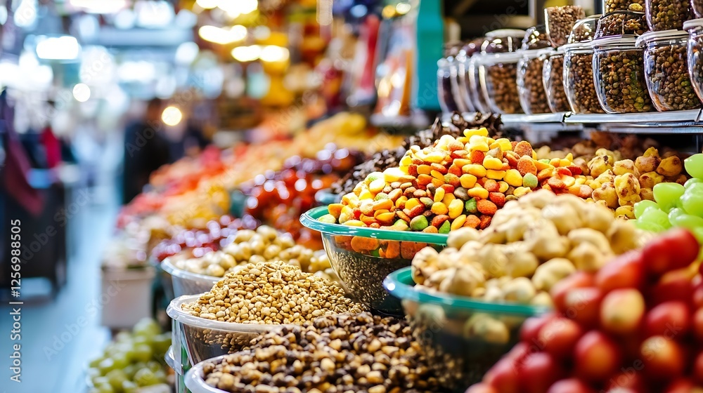 Poster Colorful market display with a variety of vibrant fruits and nuts creating a feast for the eyes : Generative AI