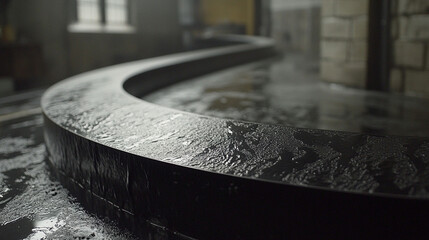 Metal products being bent on a bending machine, symbolizing precision and industrial transformation. A factory setting with a blurred modern background representing innovation and progress in manufact
