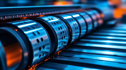 Metal products being bent on a bending machine, symbolizing precision and industrial transformation. A factory setting with a blurred modern background representing innovation and progress in manufact