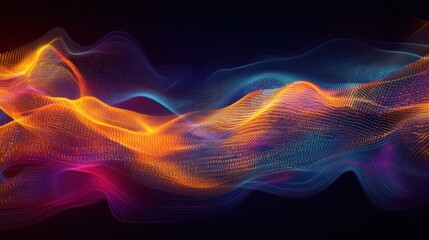 Obraz premium A futuristic digital matrix with vibrant network nodes pulsating and shifting as data flows between them in real-time.