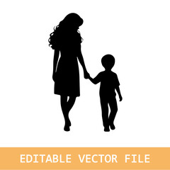 Silhouette little boy gives mom flowers . Mothers day.