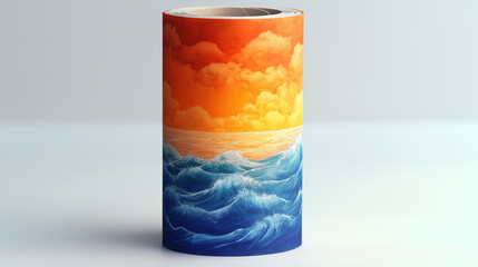 A cylindrical paper tube packaging, perfect for summer-themed snacks, isolated on a white background