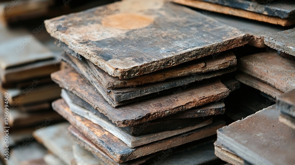 Aufkleber stacked rustic wooden planks creating an aesthetic display of texture and natural materials : genera