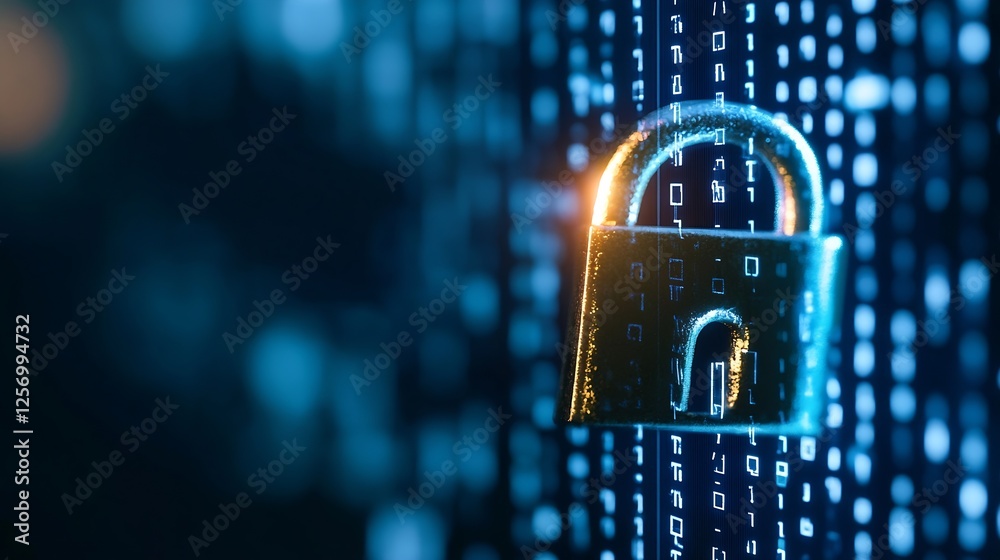Poster High Tech Digital Lock Symbolizing Cyber Security in a Modern Network Environment : Generative AI