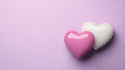 Fototapeta premium Two Colorful Hearts on Soft Pink Background for Love Themes