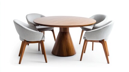 Fototapeta premium Round Wood Dining Table with Gray Chairs