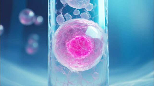 3D Animation of Egg Freezing and Cryopreservation. Stem Cell Freezing and Preservation. Medical Illustration. 