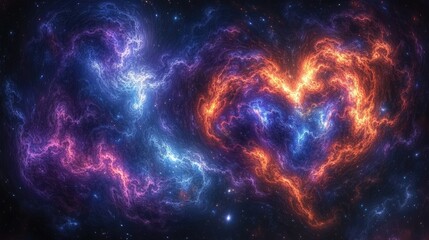 Fototapeta premium Colorful cosmic nebula forming a heart shape against a starry background, ideal for digital art